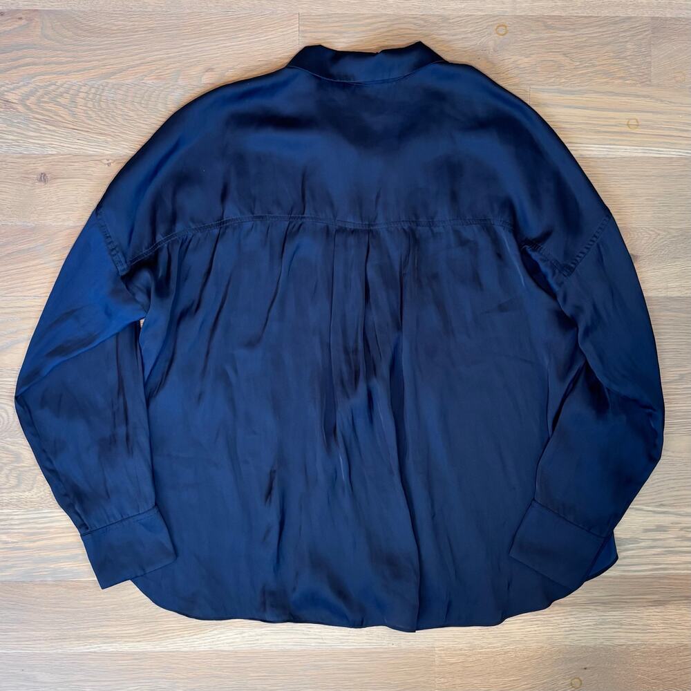 Zadig & Voltaire Tamy Satin Blouse Navy Oversized Quiet Lux Womens Size Small - Picture 7 of 10